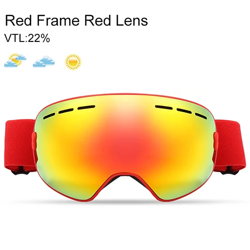 KUTOOK лыжные очки двухслойные сноуборд лыжные очки зимние ветрозащитные снежные очки UV400 защита Лыжная маска очки для снегохода - Цвет: Red Frame Red Lens