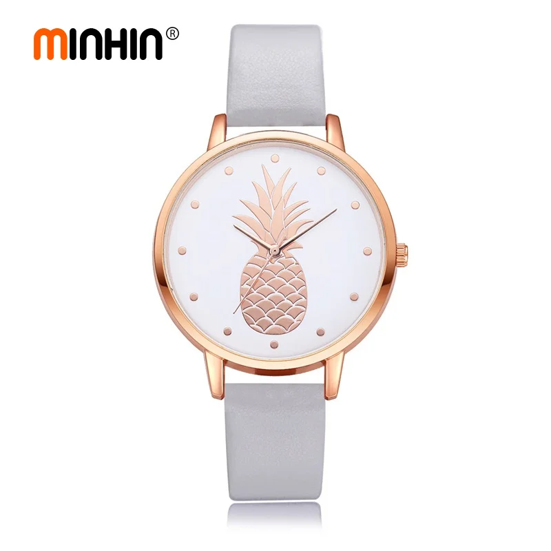 

MINHIN 2018 New Fashion Pineapple Pattern Quartz Watches 10 Colors PU Leather Women Casual Watches Mother's Day Gift Relogio