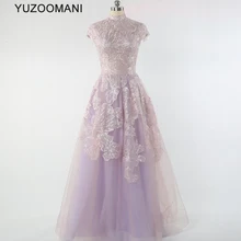 YUZOOAMNI настоящая фотография элегантное платье с высоким воротом А-силуэта с блестками розового цвета для выпускного вечера длинного размера плюс бальное платье платья для вечеринок Robe de Soire