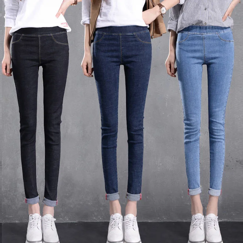 Повседневная Уличная одежда, обтягивающие джинсы с эластичной резинкой на талии, студенческие узкие джинсы с высокой талией, Стрейчевые джинсы бойфренда с высокой талией, джинсовые штаны