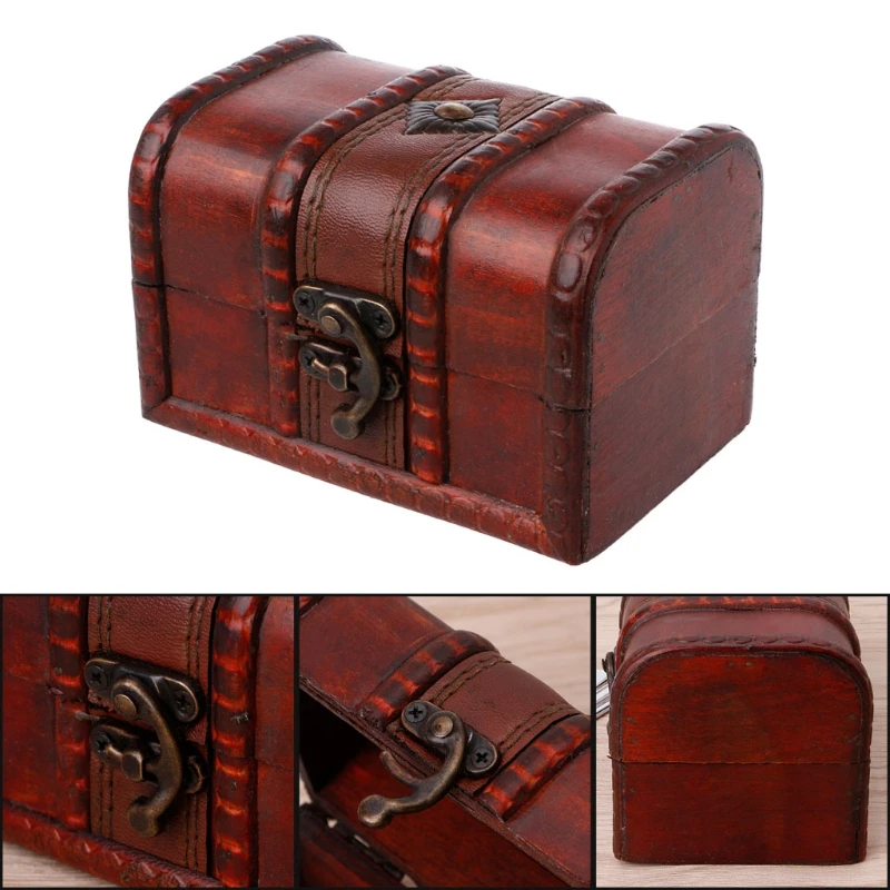 

OOTDTY Vintage Handmade Wooden Storage Box Decorative Trinket Case Jewelry Organizer