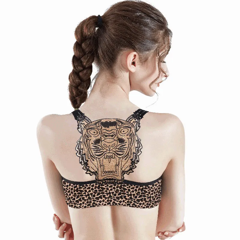Сексуальное леопардовое Тигровое нижнее белье, Женский комплект с застежкой спереди, комплект нижнего белья пуш-ап размера плюс, бесшовный бюстгальтер большого размера и трусики, комплект нижнего белья