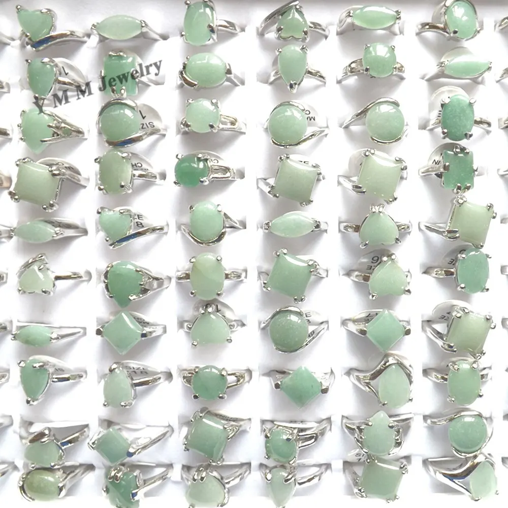 50pcs Mixed Lot Natural Green Aventurine Stone Rings For Women Fahion Jewelry 2