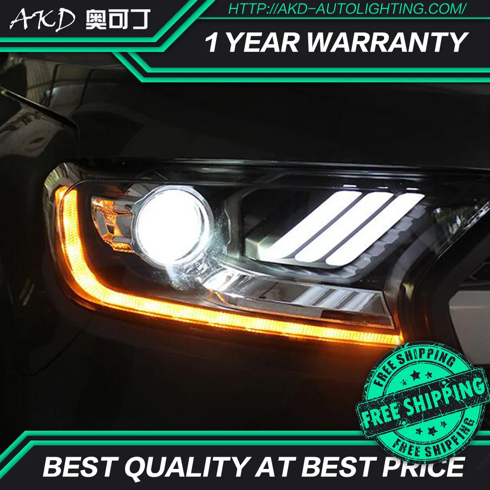 

AKD tuning cars Headlight For Ford Ranger Everest Endeavour Mustang Headlights LED DRL Running lights Bi-Xenon Beam Fog lights