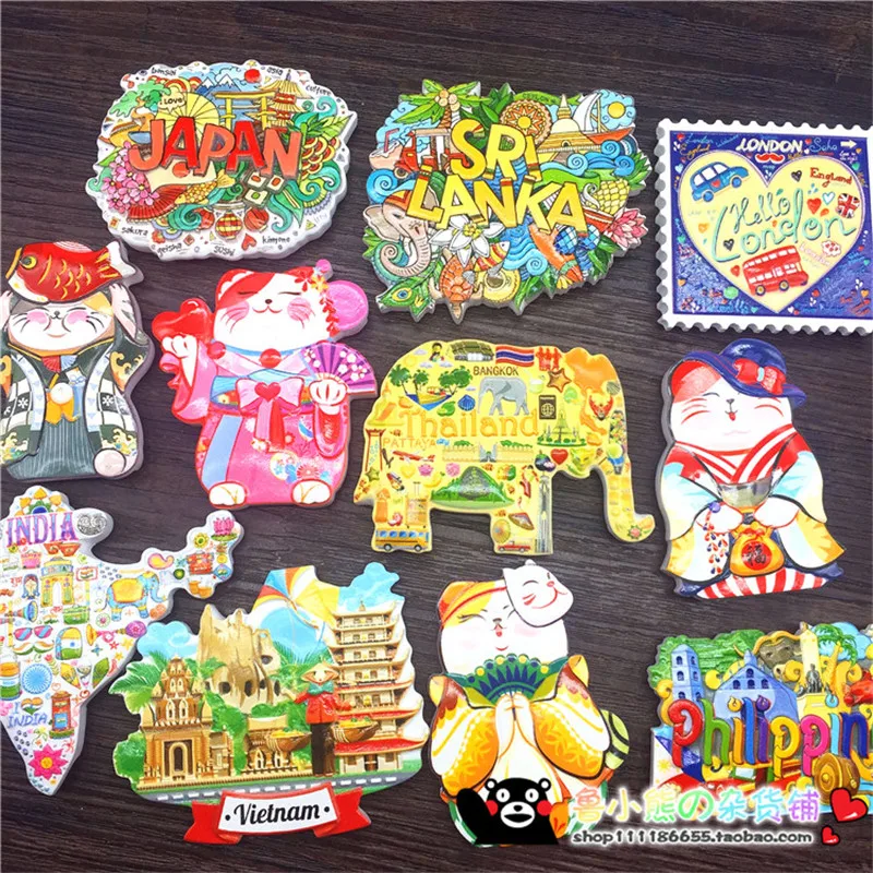 

3D-Praint Panoramic View Of Thailand Vietnam Philippines Sri Lanka London Fridge Magnets Souvenirs Refrigerator Magnetic Sticker
