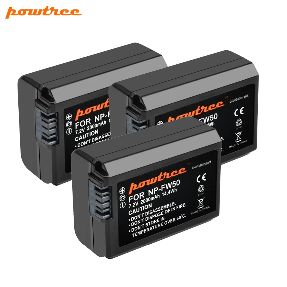 Powtree для Sony 3 шт. 7 2 в 2000 мА · ч фотоаккумулятор NPFW50 NP FW50 камеры Alpha 6500 6300 6000 5000 3000 a7R a7S