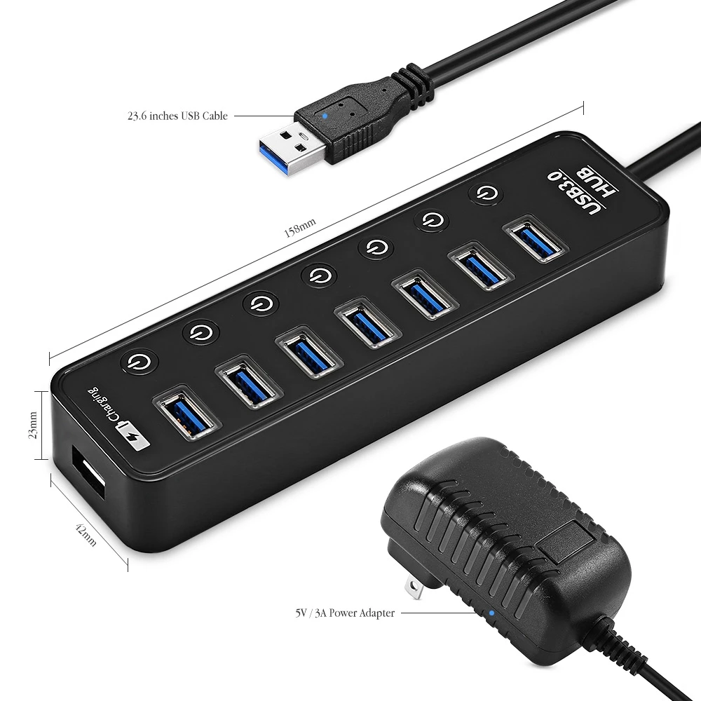 Разветвитель для передачи данных с 7 портами s USB 3 0 1 умным зарядным портом и