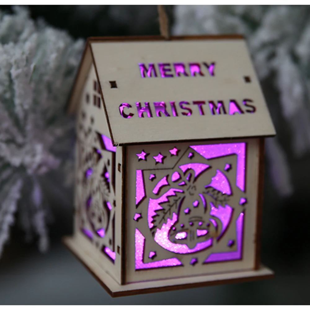 

Christmas Decorative Light Wooden House Luminous Cute Christmas Tree Hanging Ornaments Xmas Festival Holiday Decorations Gifts