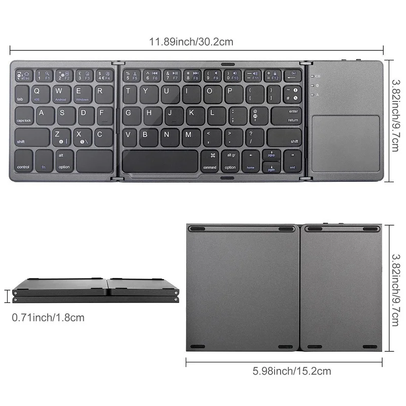 

Portable Twice Folding Bluetooth Keyboard BT Wireless Foldable Touchpad Keypad for IOS/Android/Windows ipad Tablet