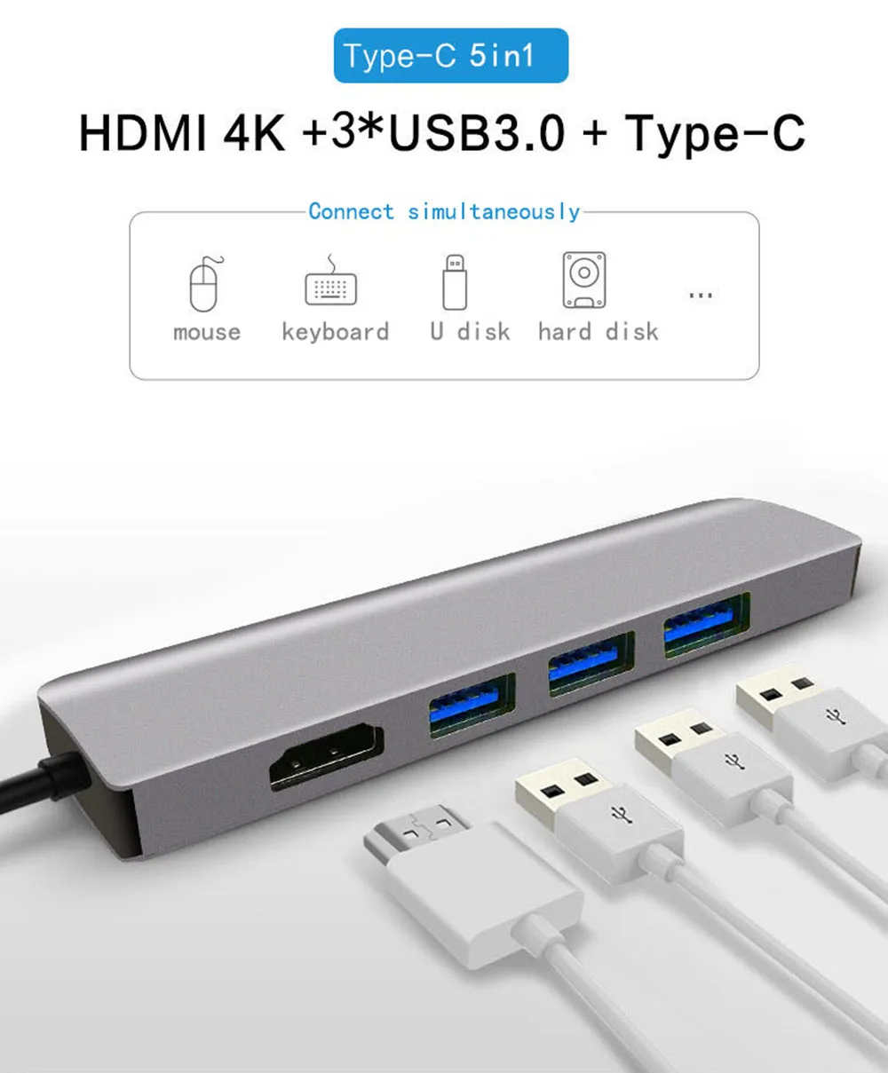 Док-станция Fealushon с разъемом типа C, HDMI, USB, концентратор питания для ноутбука Macbook Pro, hp, DELL, lenovo, samsung, док-станция