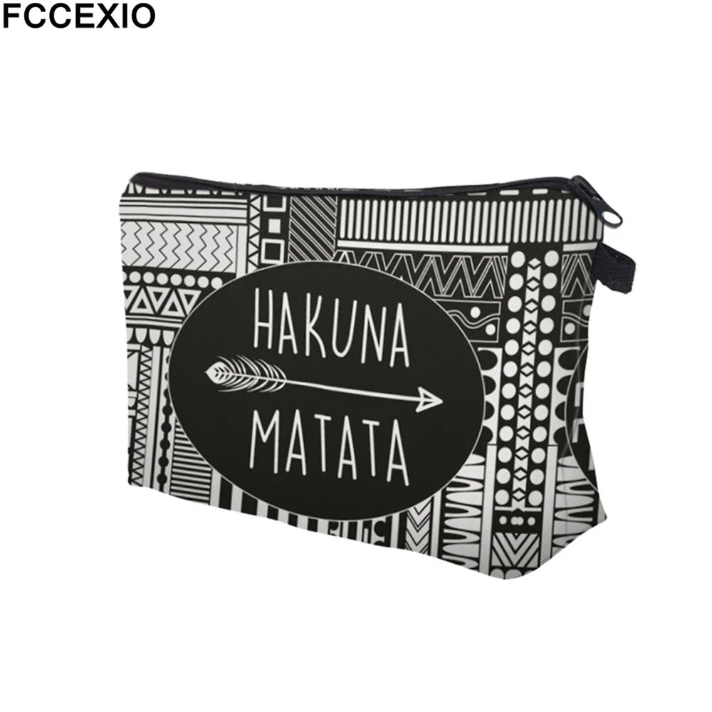 FCCEXIO, новинка, сумки для макияжа, 4 цвета, Hakuna Matata, с узором, модные косметички, сумки для путешествий, дамские сумки, женские косметички