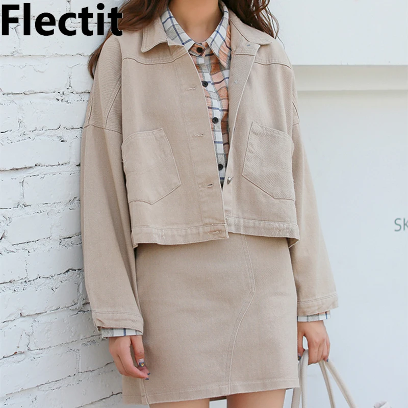 cropped denim jacket and skirt set