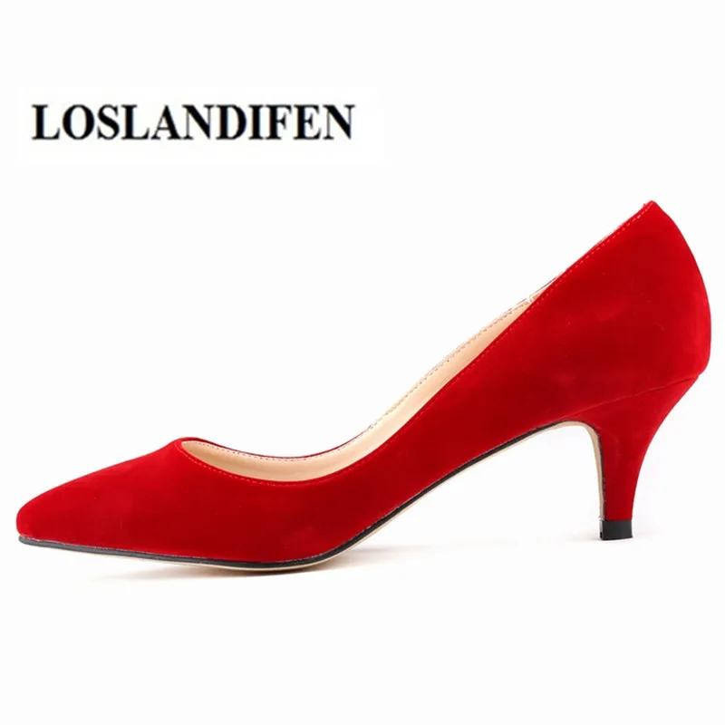 

Женские туфли-лодочки LOSLANDIFEN, классические туфли из искусственной замши с острым носком на каблуке 6 см, весенние брендовые свадебные туфли 35-42