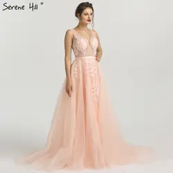 Розовый перспектива Глубокий V спинки Вечерние платья с аппликациями жемчуг без рукавов фотографии вечерние платья 2019 Serene Hill HA2160