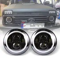 For lada niva 4x4 headlights replacement 7" LED H4 plug&play white halo headlights lamp with Amber turn signal for jeep wrangler