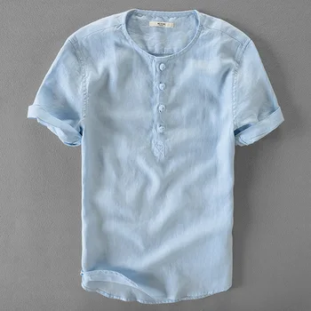 

Italy brand men's short-sleeve linen dress shirt men summer solid flax shirt mens business casual shirts male camisa masculina