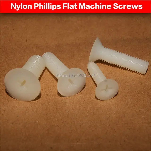 10pcs M10 White Plastic Nylon Screw Cross Recessed Countersunk Flat