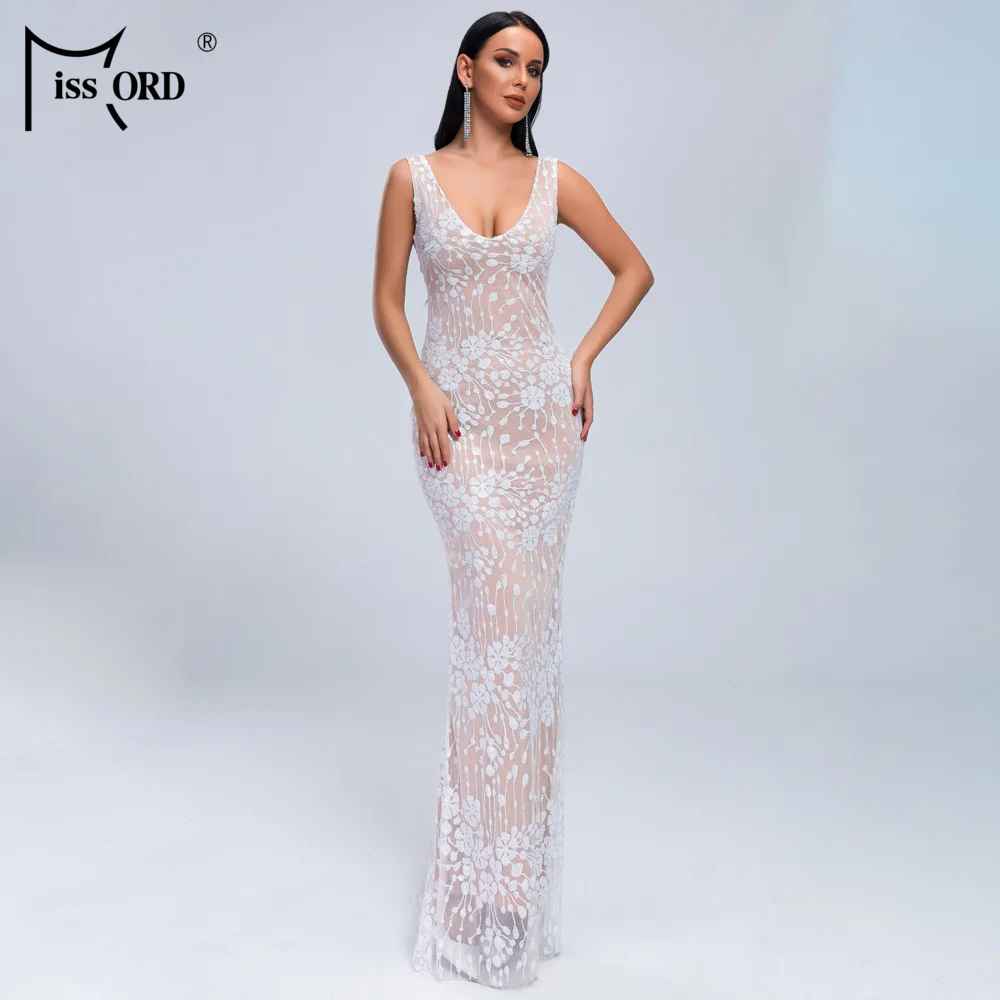 

Missord 2019 Women Sexy Sleeveless Backless V Neck Solid Color sequin prom Dresses Female Party Elegant Maxi Dress FT19434