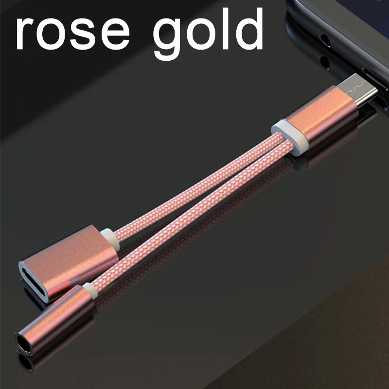 rose gold 2 в 1 Тип C до 3,5 мм аудио разъем зарядное устройство адаптер наушники удлинитель для samsung Xiaomi Tablet Android зарядный шнур - Цвет: rose gold