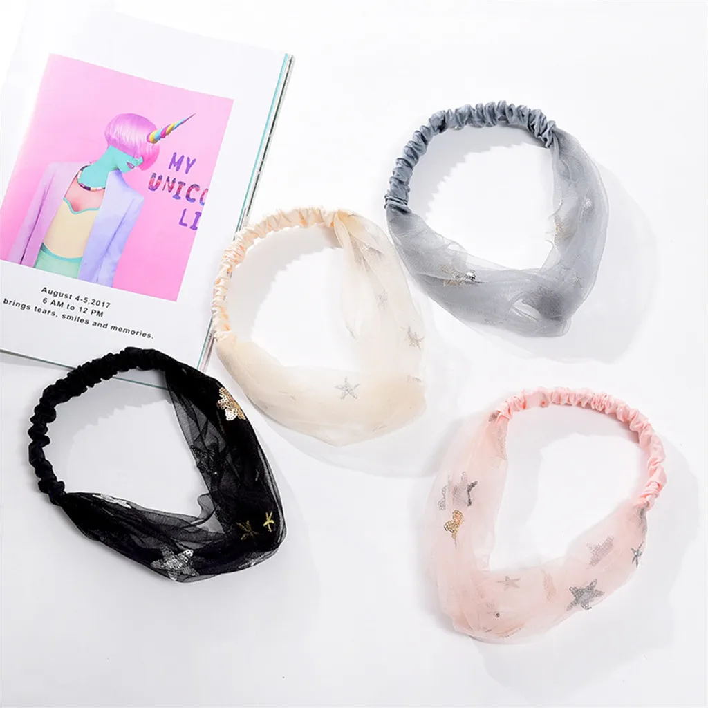 

hair accessories for women Korean version Summer Fairy Hair with Star Mesh Sweet Cute Headband Short Hair Headdress L0425