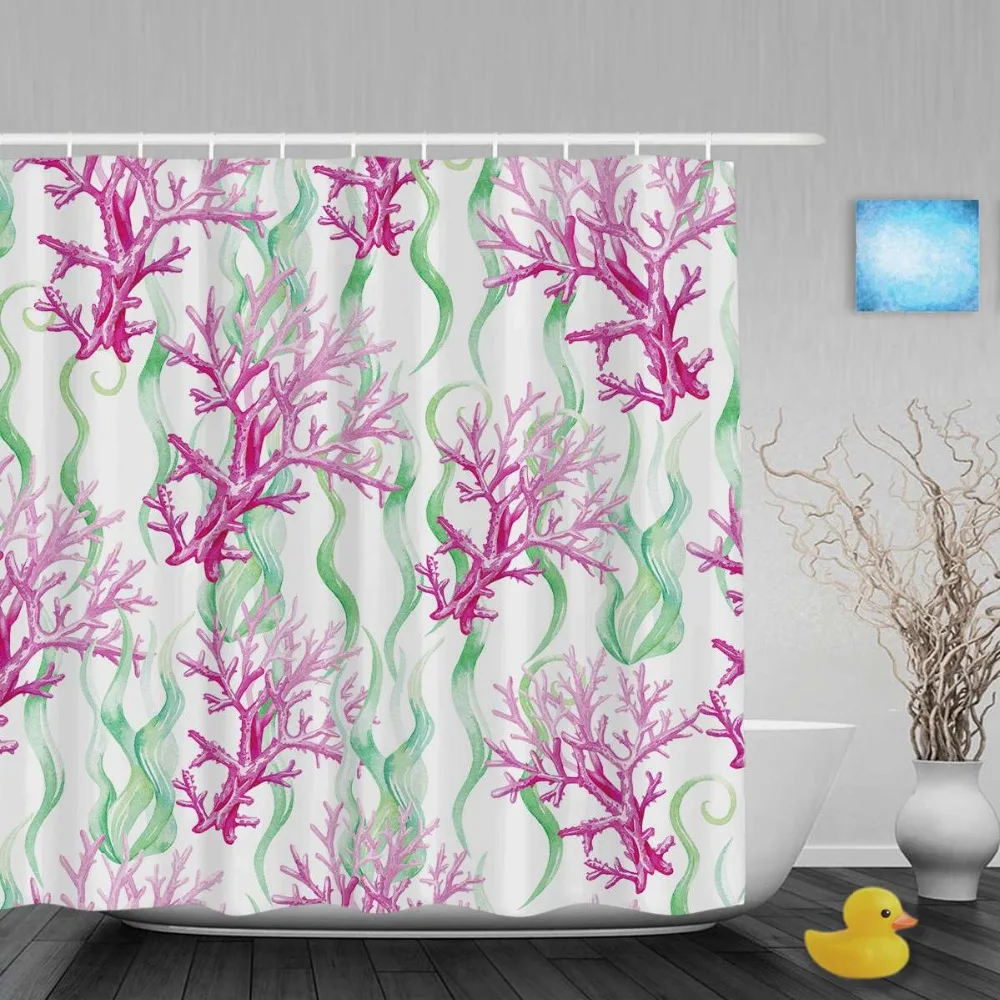 Bright Underwater With Corals Barthroom Shower Curtain Marine Lifes Decor Shower Curtains