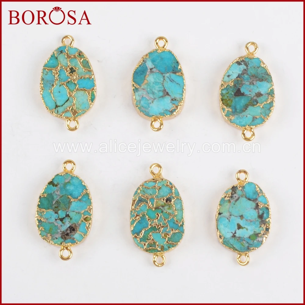 BOROSA 5pcs Oval Gold Color Copper 100% Blue Stone Druzy Connector Double Bails Charm for Bracelet DIY Jewelry Women G1323 | Украшения и