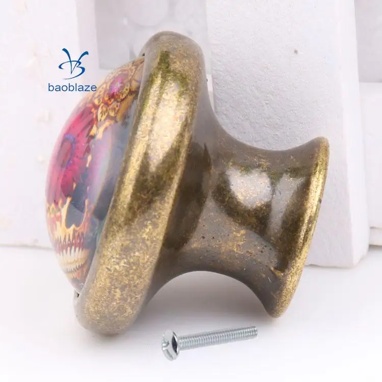 2pcs Vintage Brass Door Cabinet Cupboard Knobs Round Pull Handle Drawer Furniture Hardware - Skull