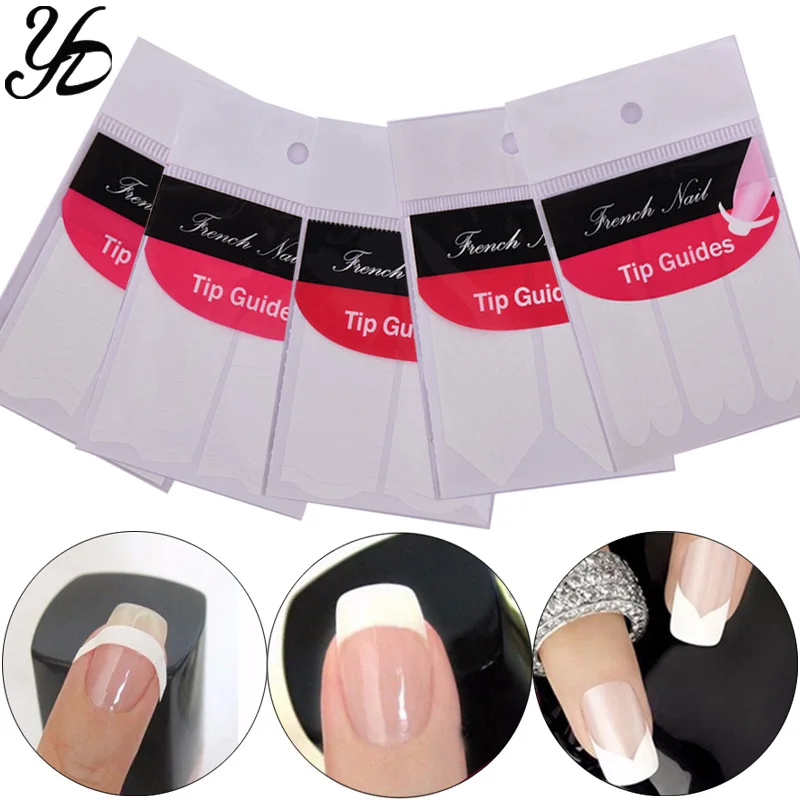 

YiDay 5 Pack French Smile Tip Guides Pedicure DIY Nail Art Stickers FormGeometry Stripe Stencil Manicure Tool For UV Gel Polish