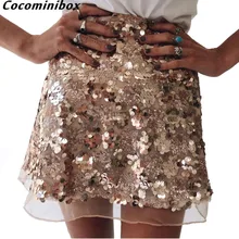 Cocominibox Women’s Sequins Mesh Mini Skirt High Waist Party Beach Bodycon Streetwear