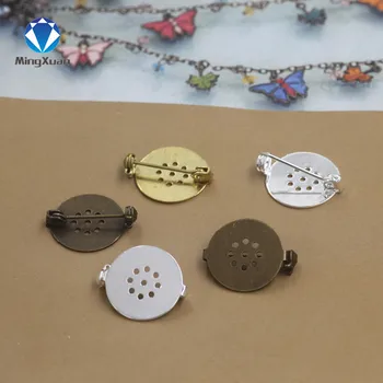 

MINGXUAN 10pcs/lot 17mm Cabochon Raw Brass Antique Bronze Silver Gold Copper Flat Brooch Blank Base Settings Jewelry Accessories