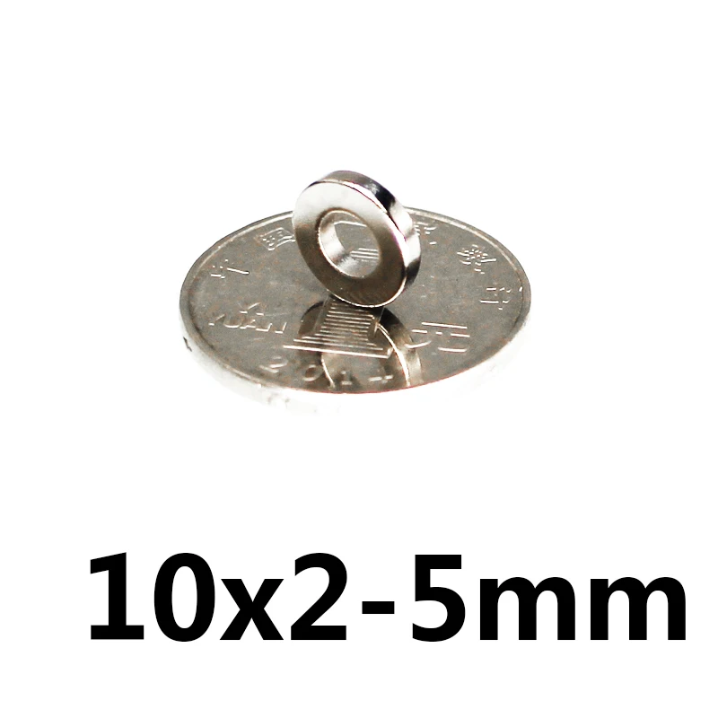 

10pcs 10mm x 2mm Hole : 5mm N35 Super Strong Round Neodymium Ring Magnets Rare Earth Permanent Magnet 10*2-5 little magnet10x2-5