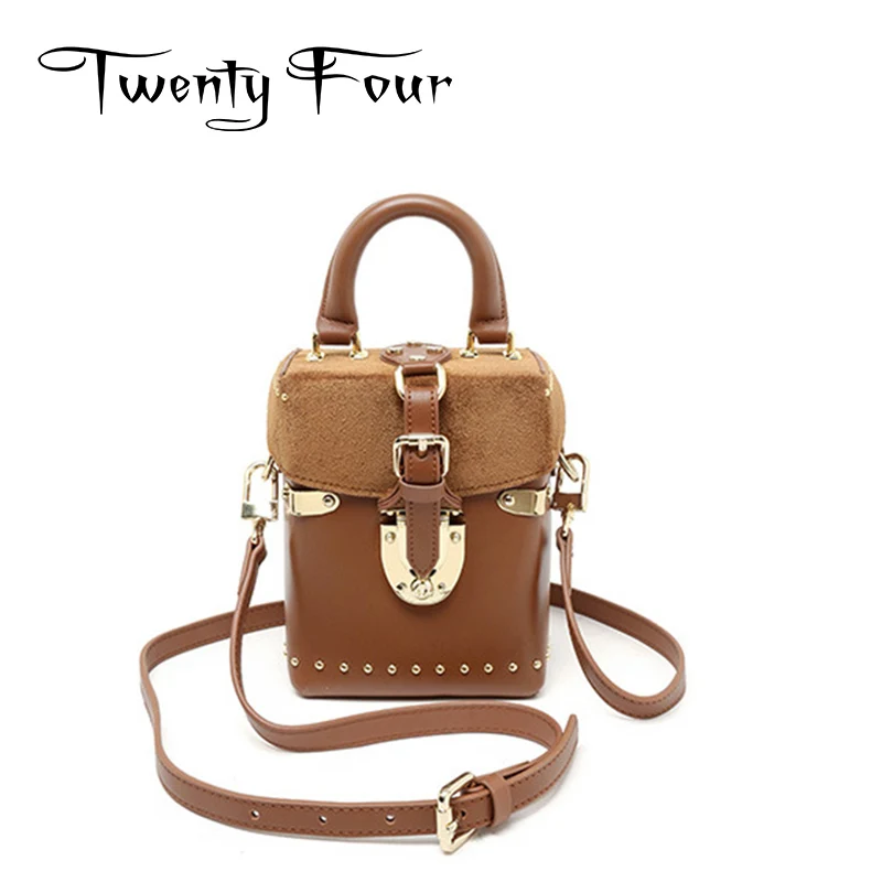 

Twenty-four Genuine Leather Female Handbags Ladies Trunk Vintage Style New Women Cross Body With Hard Handle Messenger Tote Bags