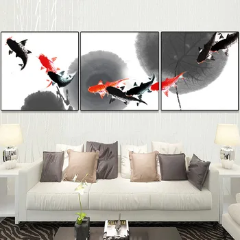

Ink Painting Nine Carps Pattern Full Diamond Painting Chinese Style Picture Rhinestones Round Mosaic Handwork Diamond Paintings