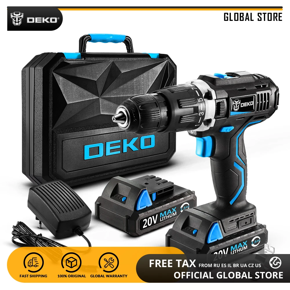 

DEKO GCD20DU3 20V MAX Lithium-Ion Power Driver Variable Speed Electric Screwdriver LED Impact Cordless Drill 2 Battery X Box BMC