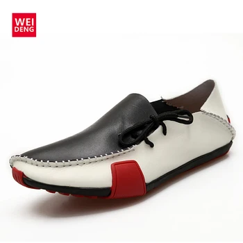 

WeiDeng Men Casual Flat Shoes Sprint Boat Shoe Loafers Doug New Pattern Leather Male Fashion Drive Leather Super Soft Walk