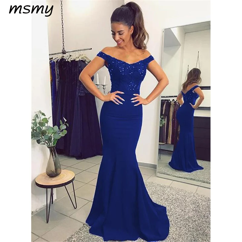 Beaded Lace V-neck Long Jersey Mermaid Prom Dresses 2019 Elegant Evening Gowns 159
