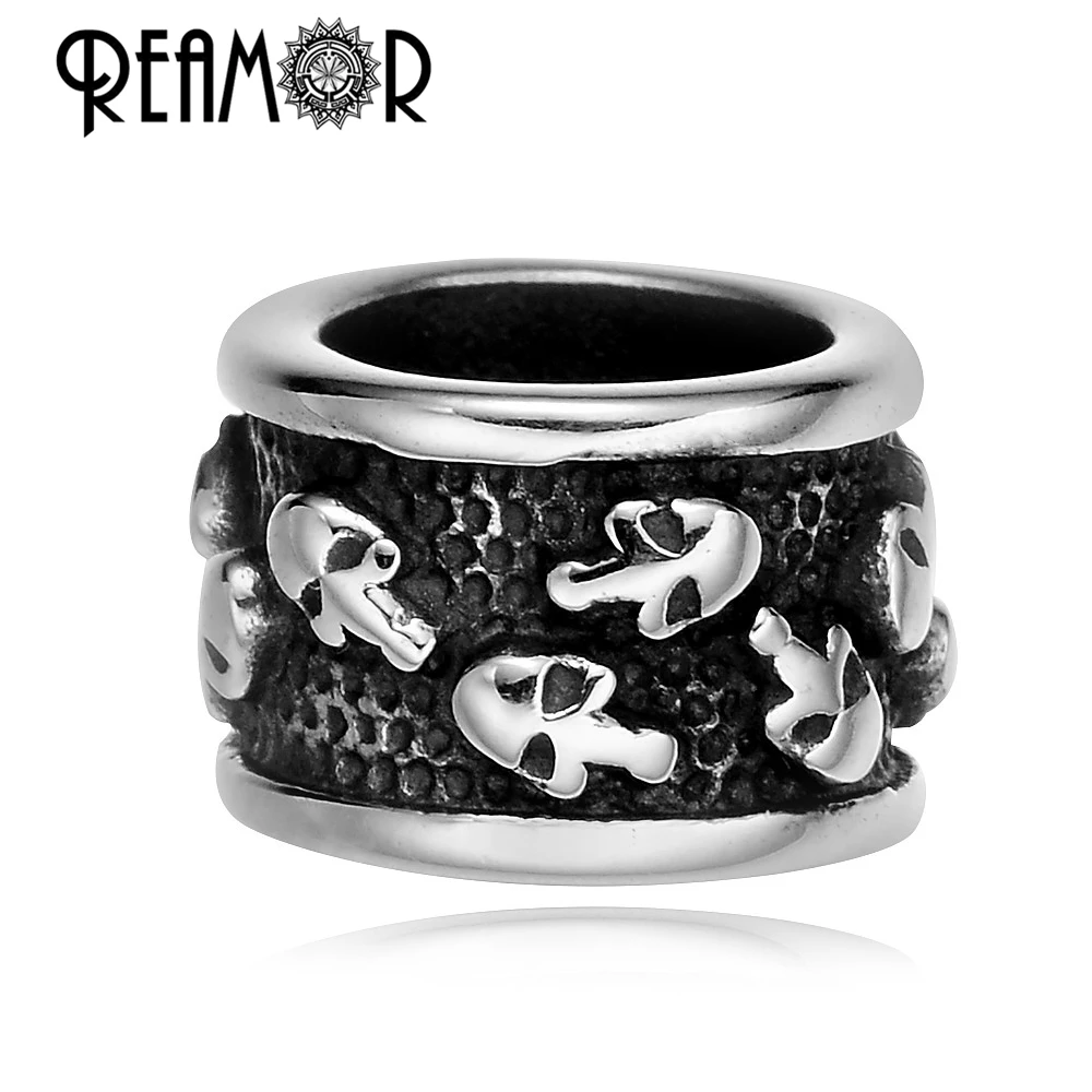 

REAMOR 2017 Men 316L Stainless steel Skull Head Big Hole Spacer Beads for Jewelry Making DIY Charm Beads Wholesale for Bracelet
