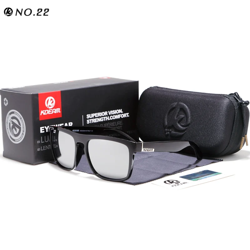 KDEAM летние солнцезащитные очки Для мужчин спортивные солнцезащитные очки поляризованные Для женщин брендовые зеркальные линзы квадратный UV400 с Чехол KD156 - Цвет линз: C22