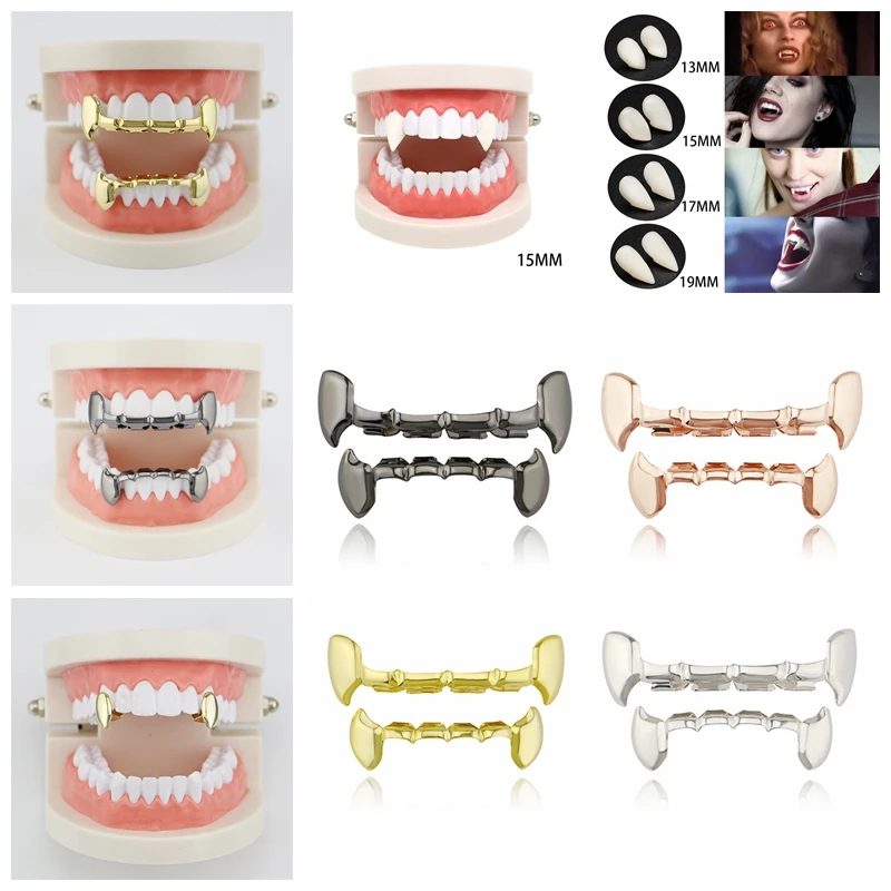 

Vampire Teeth Grillz Top Bootom Punk Teeth Grills Dental Cosplay Party Tooth Rapper HIP HOP Gold Teeth Grillz Halloween Gifts R4