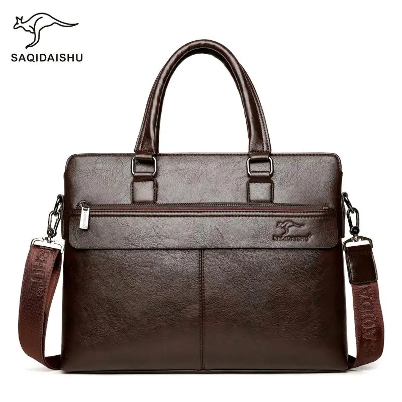 Офисные Сумки для мужчин, мужские сумки, ts sac homme pour des, Мужские портфели, сумки для ноутбука 14 дюймов, мужские Модные деловые сумки, кожаные коричневые - Цвет: B