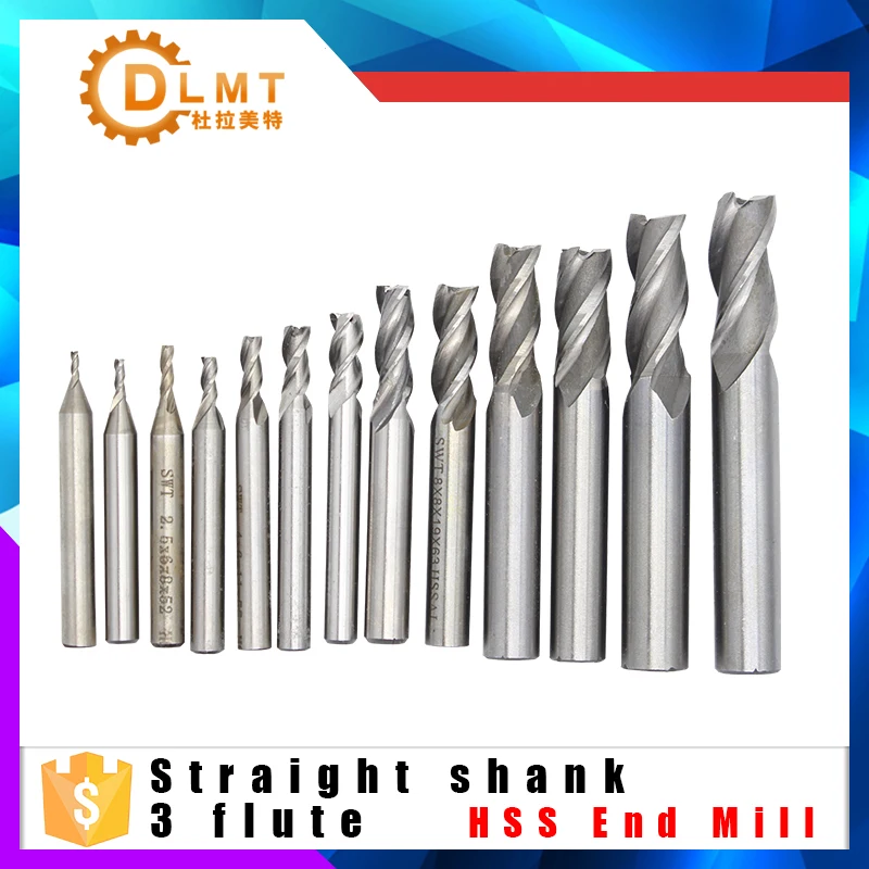

1PC HSS CNC Straight Shank 3 Flute End Mill Cutter Drill Bit Mayitr Metalworking Tool 2/3/4/6/8/10/12/14mm for Milling Machine