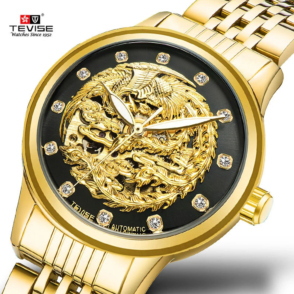 

Relogio feminino Women Watches Skeleton Phoenix Automatic Mechanical Watch Ladies wristwatches TEVISE luxury rhinestone watch