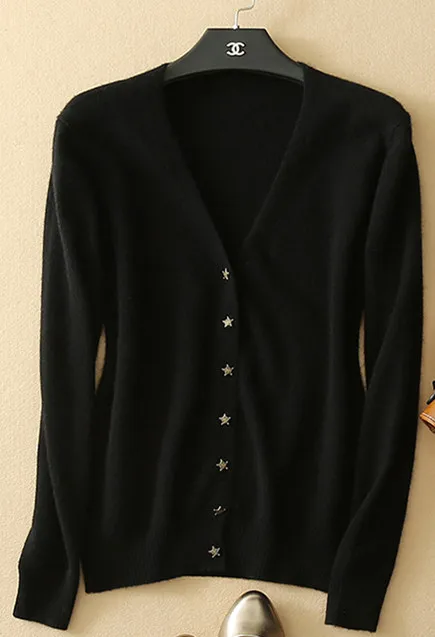 Женский вязаный Кашемировый Кардиган с длинным рукавом, свитер для женщин на осень и зиму, вязаные теплые кардиганы, женские модные трендовые Топы - Цвет: Черный