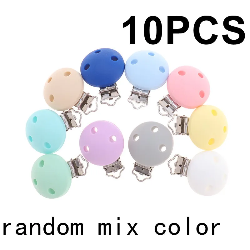 Round Mix Random 10 шт. круглые силиконовые клипсы для соски BPA бесплатно соска для младенцев застежки Прорезыватель зубов ожерелье держатель соски DIY украшение в виде мыши - Цвет: Round Mix Random