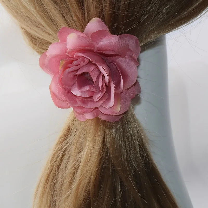 Новинка, оригинальные китайские розовые цветочные аксессуары для волос, головной убор для девушек, красивые резинки для волос для женщин, элегантные эластичные резинки для волос