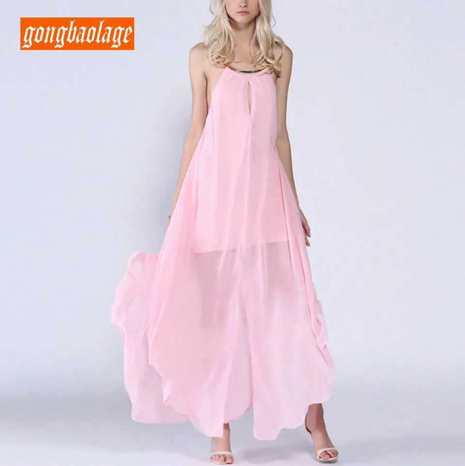 

Fashion BOHO Pink Long Evening Dresses 2019 Evening Gown Pregnant Women Party Halter Neck Chiffon Bohemian Casual Prom Dress New