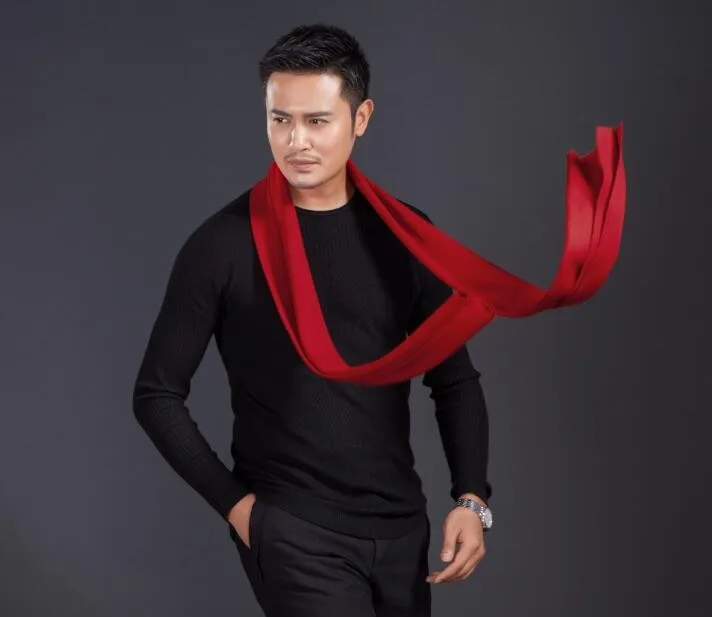 High quality men's plain red color long scarf  winter knitting thick scarf for Man mens designer scarf