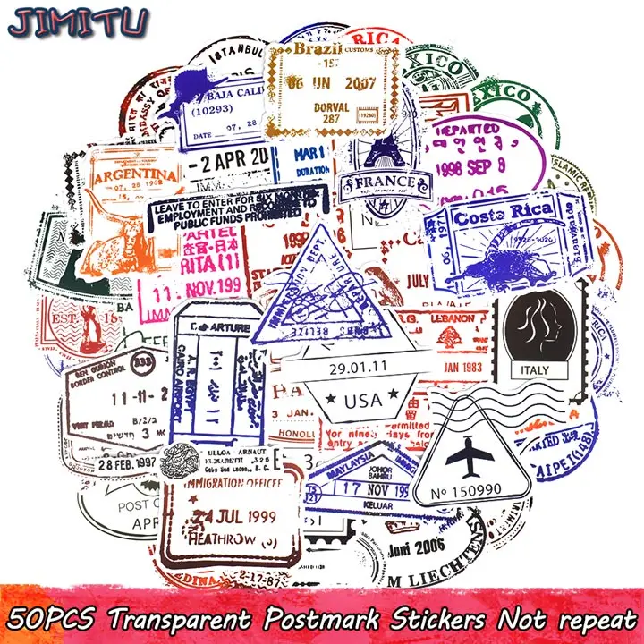 50 шт прозрачные наклейки «почтовый штемпель» винтажный штамп VISA дорожная Печать Водонепроницаемая наклейка для чемодана гитары багажа ноутбука велосипеда - Цвет: As the picture