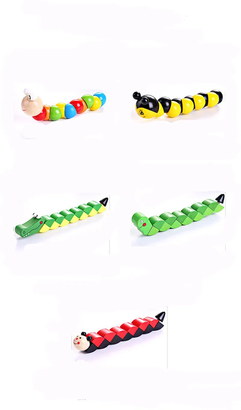 Colorful Wooden Worm Puzzles Kids Learning Educational Didactic Baby Development Toys Fingers Game For Children Montessori Gift 12
