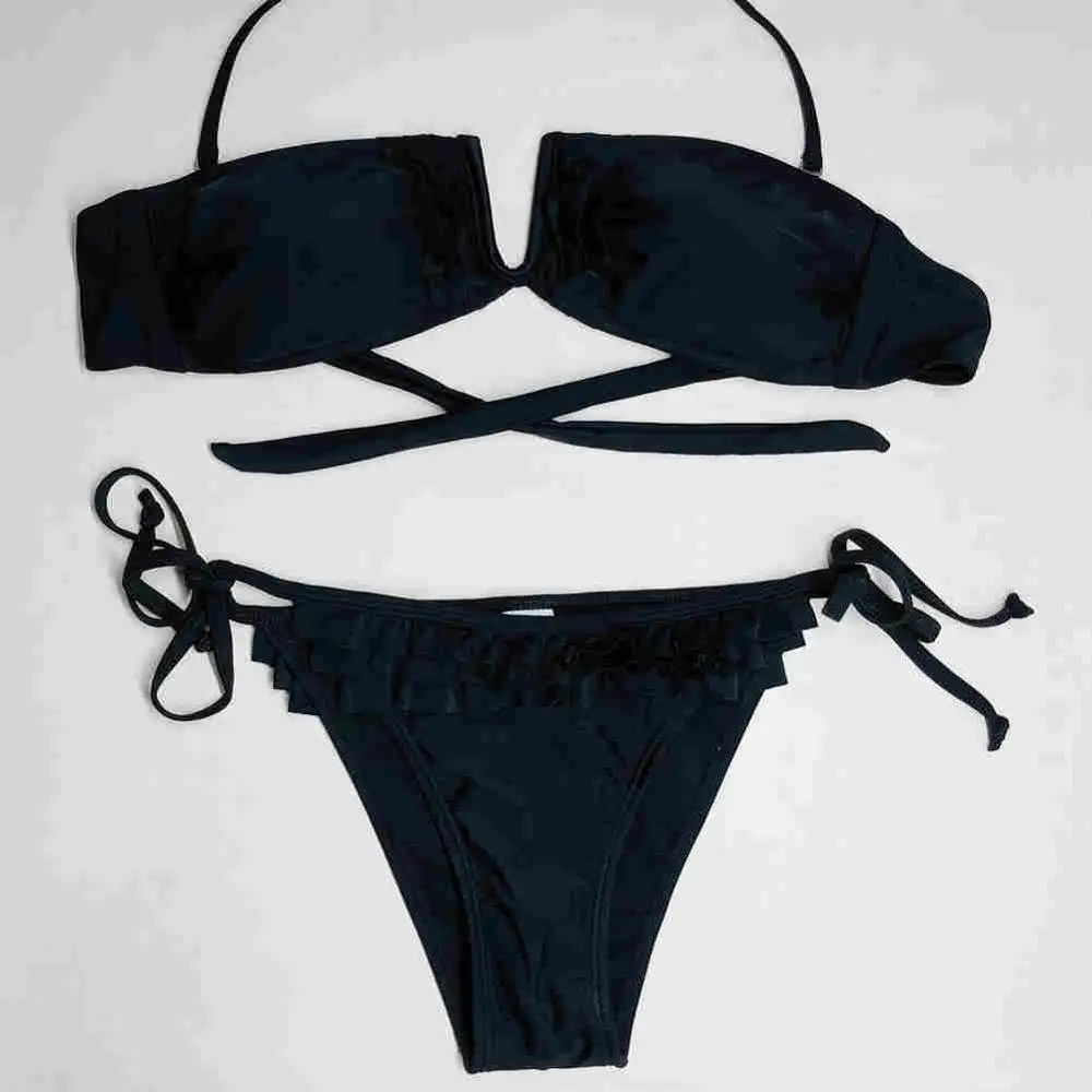 AUYLVY2018 сексуальные кружевные бикини женский купальный костюм бразильский комплект бикини пляжный купальный костюм пуш-ап из двух частей купальники для плавания weaer - Цвет: Black